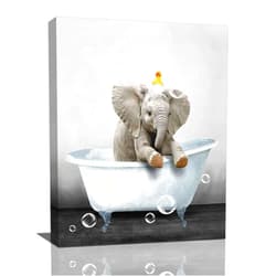 Dollffey Elephant Bathroom Wall Art Funny Elephant Baby Wall Decor Farmhouse Cute Animal Pictures Canvas Prints Framed Modern Painting Artwork for Bathroom Lavatory Toilet Loo Living Room 12