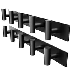GWAAZXGZ Black Wall Mounted Coat Rack – 5 T-Shaped Pegs for Hats, Bags & Towels, Heavy-Duty Metal Rail for Entryway, Bathroom, Closet, Bedroom (2 Pack)