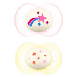 MAM Original Night Pacifiers, Binky Pacifier for 6-16 Months, BPA-Free Silicone, Glows in The Dark, Best for Newborn Babies, Developed with Medical Experts, 2 Count Binkies, with Sterilizer Case