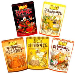 HBAF [Official Gilim HBAF] 5 Flavors Almonds Baked Corn120g, Honey Butter 120g, Caramel Salted Pretzel 120g, Honey Butter 120g, Garlic Bread 120g, Healthy Korean Almond Nutritious Snack Gift Party Pack