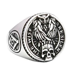ZMY Home Owl & Skull Signet Ring - Masonic Design Statement Stainless Steel Jewelry