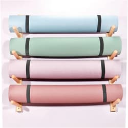 TUJOBA Wooden 4-Layer Yoga Mats Organizer Wall-Mounted, Fitness Equipment Holder for Storage Foam Roller/Pilates Mat, Home Decor Rack, No Burrs