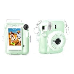Rieibi Clear Case Compatible with Fuji Instax Mini 12, Hard Carrying Case Bag for Fujifilm Instax Mini 12 Instant Camera, PC Cover with Photo Storage Pocket & Shoulder Strap
