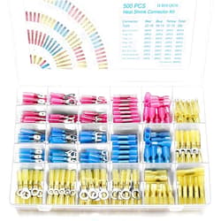 Qibaok 500 PCS Heat Shrink Wire Connectors Qibaok Insulated Electrical Terminals Kit Waterproof Marine Crimp Connector Assortment Ring Fork Spade Butt Splices