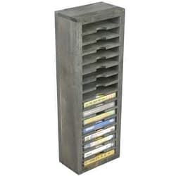 MyGift 16 Slot Cassette Tapes Tower, Vintage Gray Solid Wood Freestanding Audio Compact Cassettes Slotted Storage Rack, Analog Audiotapes Holder Stand, Fits Standard Cases Up To 0.7
