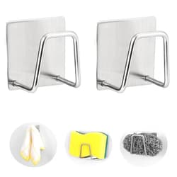 Luckyiren 2-Pack Stainless Steel Sponge Holder for Kitchen Sink - Rustproof Brushed SUS304 Sponge Caddy Organizer, Wall/Surface Mount, Drainage Design, Clutter-Free Storage