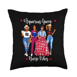 Lush Nursing Black Aquarius Queen Style January Nursing Cute Throw Pillow, 18x18, Multicolor