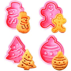 Zavaca Pack of 4 Christmas Cookie Cutters Set Fondant Stamper, Pastry Cutter, Christmas Tree, Snowman, Gingerbread and Egg Stamper, Direct Embossing, Spring-loaded Handle Cutter Set