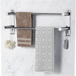 Mlesi Towel Bars Freely Retractable 17-31 Inches Bathroom Towel Rack with Hooks,SUS304 Stainless Steel 2-Tiers Towel Rails Wall Mounted No Drill Adjustable,Bathroom Towels Shelves Rack with Adhesives