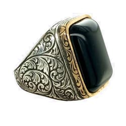 Mercan Silver Men Handmade Ring, Natural Onyx Stone Ring, Black Onyx Ring, Ottoman Style Embroidered Ring, 925k Sterling Silver Ring, Gift For Him