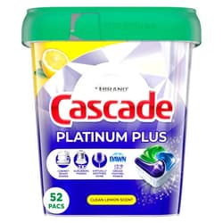 Cascade Platinum Plus Dishwasher Pods, Dish Detergent ActionPacs, Cleaning Supplies, Lemon, 52 Count
