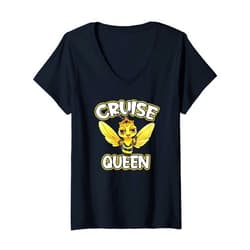 BDAZ Cruise Womens Cruise Queen Cruise Ship Cute Bee Design Beach Vacation V-Neck T-Shirt