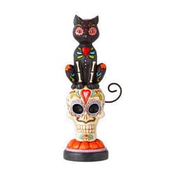 Enesco Jim Shore Heartwood Creek Halloween Day of Dead Black Cat on Sugar Skull Figurine, 6.29 Inch, Multicolor