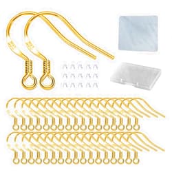 DIYEAR Earring Hooks - 120 PCS/60 Pairs Gold plated copper Hypoallergenic Ear Wires Fish Hooks for Jewelry Making, Jewelry Findings Parts with 120 PCS Rubber Earring Backs Stopper for DIY Earrings
