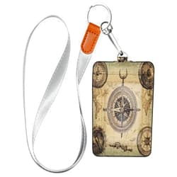 Kigai Vintage Map ID Badge Holder, Soft and Delicate PU Lanyard Leather Credit Card Storage Pocket Suitable for Boy Girl Student Teacher Office Staff
