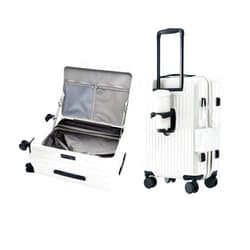 HotWay 20 Inch Expandable Carry On Luggage with Cup Holder, Hardside TSA Approved Luggage with Spinner Wheels, Top Opening Suitcase For Travel, White