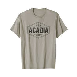 Vintage Acadia National Park Retro Souvenir Shirts Acadia National Park Shirt Vintage Tree Hexagon Badge Hiking T-Shirt