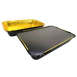 KitchenDance.com KitchenDance Disposable Colored Aluminum Oblong Pan with Lid - 4 Pounds Aluminum Foil Baking Pans for Home, Restaurants - Oblong Pan for Baking, Preparing Food, 52180L (50, Black w/Gold Interior)
