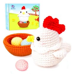 Crochetta Crochet Kit for Beginners, Crochet Starter Kit with Step-by-Step Video Tutorials, Crochet DIY Knitting Supplies for Adults Kids, Cute Hen Chicken with Eggs Crocheting Set(40%+ Yarn)