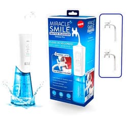 Ontel Miracle Smile Water Flosser for Teeth&Gum Health, Unique H-Shaped Flossing Head&4 Water Jets, Cordless Water Flosser Features 360° Cleaning&3 Pressure Modes, USB Rechargeable Dental Floss, White
