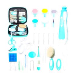 Qunlions life Baby Healthcare and Grooming Kit, 30 in 1 Portable Baby Essentials Kit Electric Nail Trimmer Set with Gas Relief Hair Brush Comb Nasal Aspirator for Newborn Boys Girls (Green)
