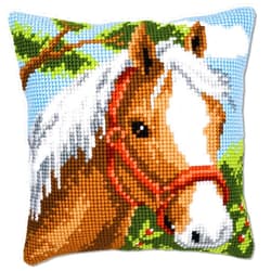 Vervaco Cross Stitch Embroidery Kits Pillow Front for Self-Embroidery with Pattern on 100% Cotton and Thread, 15,75 x Inches - 40 cm, Horse