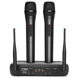 Pyle Channel Microphone System-VHF Fixed Dual Frequency Wireless Set with 2 Handheld Dynamic Transmitter Mics, Receiver Base-for PA, Karaoke, Dj Party (PDWM2135) , Black