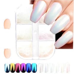 Eseres 6 Color Chrome Nail Powder Metallic Mirror Effect Pigment Chrome Iridescent Pearl Mica Powder for Nail Art