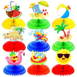 Runloon 9 Pieces Summer Honeycomb Centerpieces Summer Table Decorations, Summer Centerpieces for Tables Hello Summer Beach Honeycomb Centerpieces for Summer Birthday Pool Beach Party Decorations