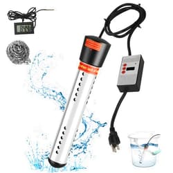 Aukivon 2000W Immersion Water Heater with Digital LCD Thermometer Stainless Steel Guard Bucket Heater Water Heater for Pool Bathtub Inflatable Pool