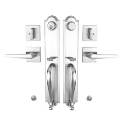 NEWBANG HARDWARE Double Main Door Handle Set Brushed Nickel Finish,(Keyed and Dummy Set),ZSCY-MDHST2018SN-SET