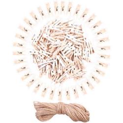 DIYASY 120 Pcs Mini Wood Clothespins,1 Inch Small Craft Wooden Clips with Jute Twine for Photo Wall and DIY Craft.