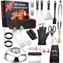 TAEVEKE Griddle Accessories Kit,121PC Grill Griddle Accessories Set for Blackstone and Camp Chef, Professional Flat Top Griddle Accessories Tool Kit with Slotted Spatula, Scraper, Bottle, Tongs, Egg Ring (A)