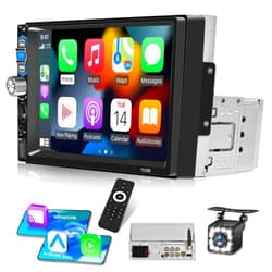 Hikity Car Stereo Single Din Wireless CarPlay Android Auto, 7 Inch HD Touchscreen Car Radio with Backup Camera Bluetooth Car Audio Receivers Mirror Link FM USB AUX TF