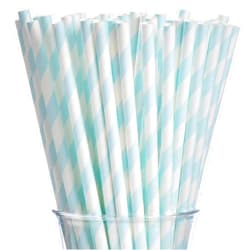 ALINK 100 Light Baby Blue and White Striped Paper Straws, Biodegradable Disposable Drinking Straws for Baby Shower, Brithday, New Year, Party Decoration Supplies
