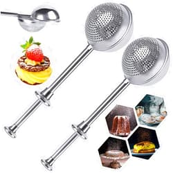 BOBIPRO Flour Duster for Baking[Set of 2],BOBIPRO 18/8 Stainless Steel Flour Duster Wand with Spring Handle,Flour Sifter for Sugar, Flour and Spices 2PCS