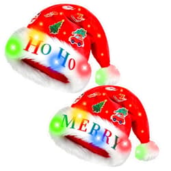 MGparty Light Up Santa Hat with LED Lights Christmas Hats for Adults Kids Holiday Party Costume Headwear Xmas Gifts