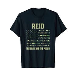 Custom Last Name Surname Family Team Apparel REID Last Name Surname Camouflage American Flag T-Shirt