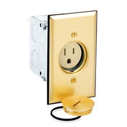 Leviton 5249-TFB 1-Gang Single Receptacle Floor Box, Tamper-Resistant, Brass Finish, 15-Amp, 125V