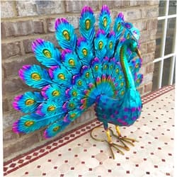 GravFinys Beautiful Peacock Statue Decor - 2023 Newest Metal Peacock Outdoor Beautiful Peacock Statue Garden Decor, Realistic Animal Peacock Outdoor Statue for Yard Home Art Lawn Decor