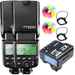 Godox 2pcs TT600 HSS 1/8000S 2.4G Wireless GN60 Flash Speedlite Built in Godox X System Receiver with X2T-N Trigger Transmitter Compatible Nikon Camera