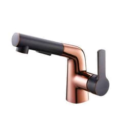 CXYG-Faucet Pull-Out Basin Mixer, All-Copper Kitchen Sink Mixer, 360° Rotating Chrome Hot and Cold Water Mixer, Rose Gold Kitchen Mixer Tap