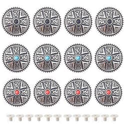 GORGECRAFT 1 Box 12PCS Leather Decorative Conchos Buttons 3 Colors Metal Stud Screw Back Turquoise Metal Button Replacement Zinc Alloy Buckle Rivet DIY Creativity Product Accessories for Craft Sewing