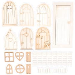 OLYCRAFT 1 Set/23pcs Mini Dollhouse Door Kit Miniature Wooden Door Window Set Wooden Doors Miniature Furniture Ladders Door Set for Miniature House Furniture Decoration Accessory