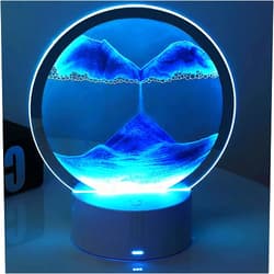 Desniltol 3d Moving Sand Art Picture Desk Lamp, 360° Rotating Hourglass Lights, RGB Color Changing Table Lamp,Sand Art Liquid Motion Colorful Creative Sea 3d Glass Quicksand Painting Night Light(Blue)