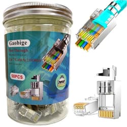 Gaobige 50-Pack Cat7 Cat6A RJ45 Pass Through Connectors Shielded (Cat7 Cat6A Ends/ RJ45 Modular Plugs) 50PCS RJ45 Strain Relief Boots