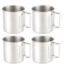 Falafale Stainless Steel Camping Mugs Outdoors Drinking Cup Picnic Mug with Foldable Handle Geat for Picnic,Hiking, Backpacking and Outdoor Activities, 4 Pack 22.3oz/ 660ml
