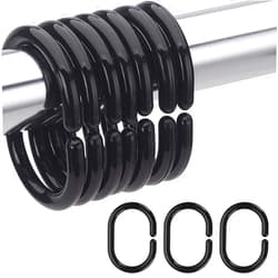 Resze 24 PCS Shower Curtain Rings,Plastic Black Shower Curtain Hooks,C-Shaped Rings Hook Hanger Bathroom Shower Window Rod