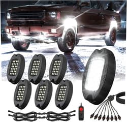 TDE Explorer.Lighting 6 Pods Metal LED White Rock Lights for ATV SUV UTV RZR Car Trailer Truck Offroad, Alloy 6000K 24 LEDs Pure White Neon Underglow Light with Switch Extension Harness Under Trail Rig Fender Lighting