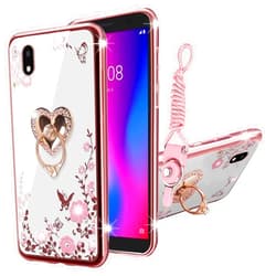 KuDiNi for ZTE Avid 579/ ZTE Blade A3 2020 Case for Women Glitter Soft TPU Luxury Cute Crystal Butterfly Heart Floral Protective Cover with Ring Kickstand+Strap for ZTE Avid 579 Phone Case(Rose Gold)